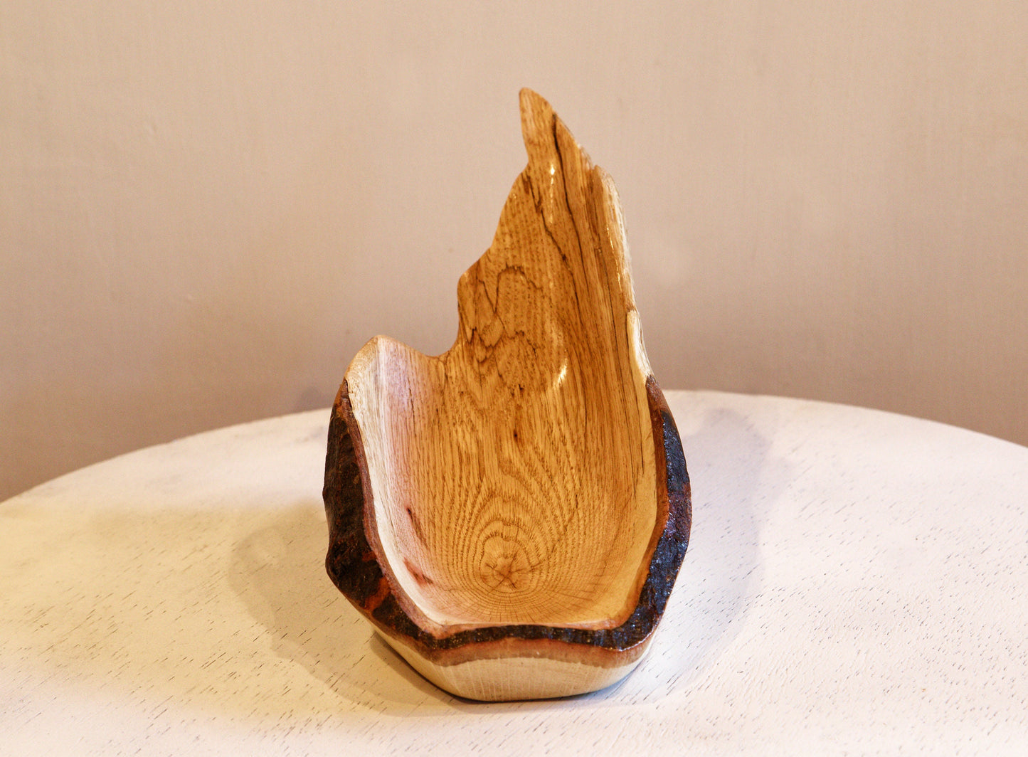 rustic red oak wood bowl, live edge, beautiful grain, natural reddish orange, brown, 11" long x 4.75 tall x 5.5, 0.95 lb, Wabi Sabi, 568-Z3