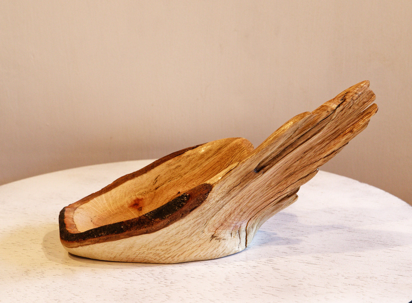rustic red oak wood bowl, live edge, beautiful grain, natural reddish orange, brown, 11" long x 4.75 tall x 5.5, 0.95 lb, Wabi Sabi, 568-Z3