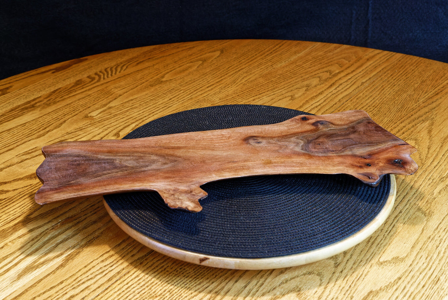 black walnut food platter, charcuterie board, live edge, 19 x 7.75 x 1'', 1.05 lbs, Wabi Sabi wabi-sabi one-of-a-kind, asymmetric 31-CCC1