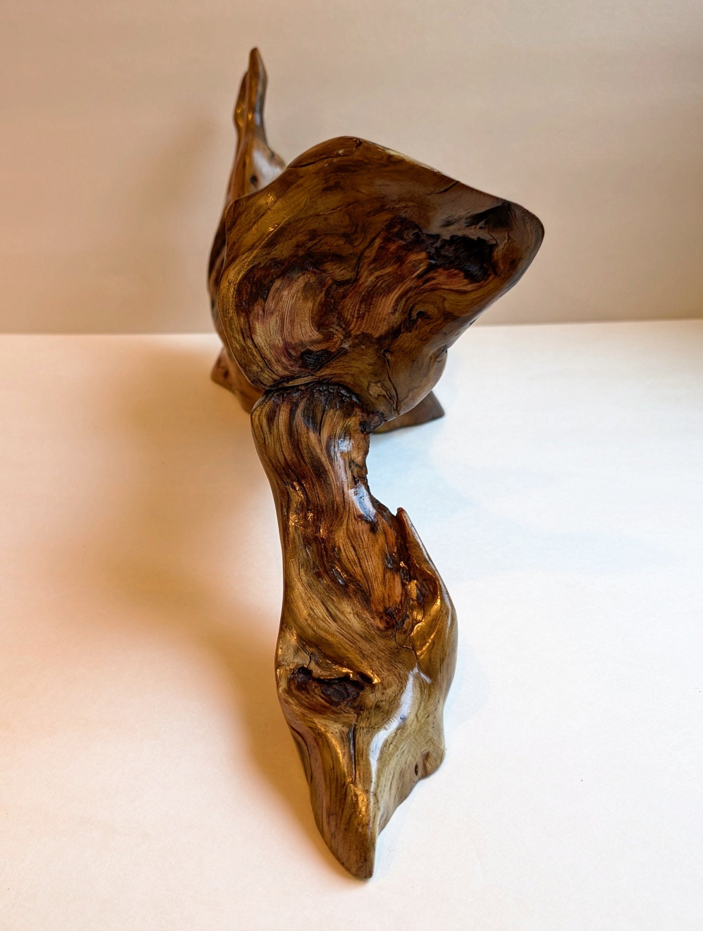 rustic weathered natural colors wood tabletop sculpture vase, Ponderosa pine, 7.75" tall x 19 x 5.75, 2.28 lb, Wabi Sabi, asymmetric, 486-A