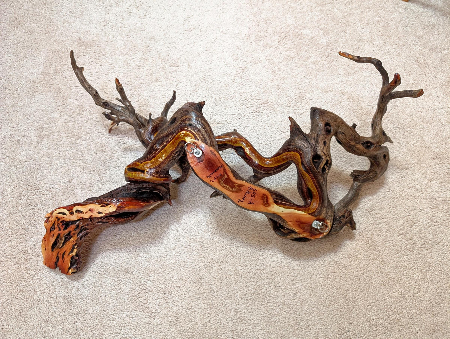 Manzanita wall hanging, twisted wood natural sculpture, twisted branches & roots, 27x16.5x9.5'', Wabi Sabi, one-of-a-kind, upcycled, 605-A