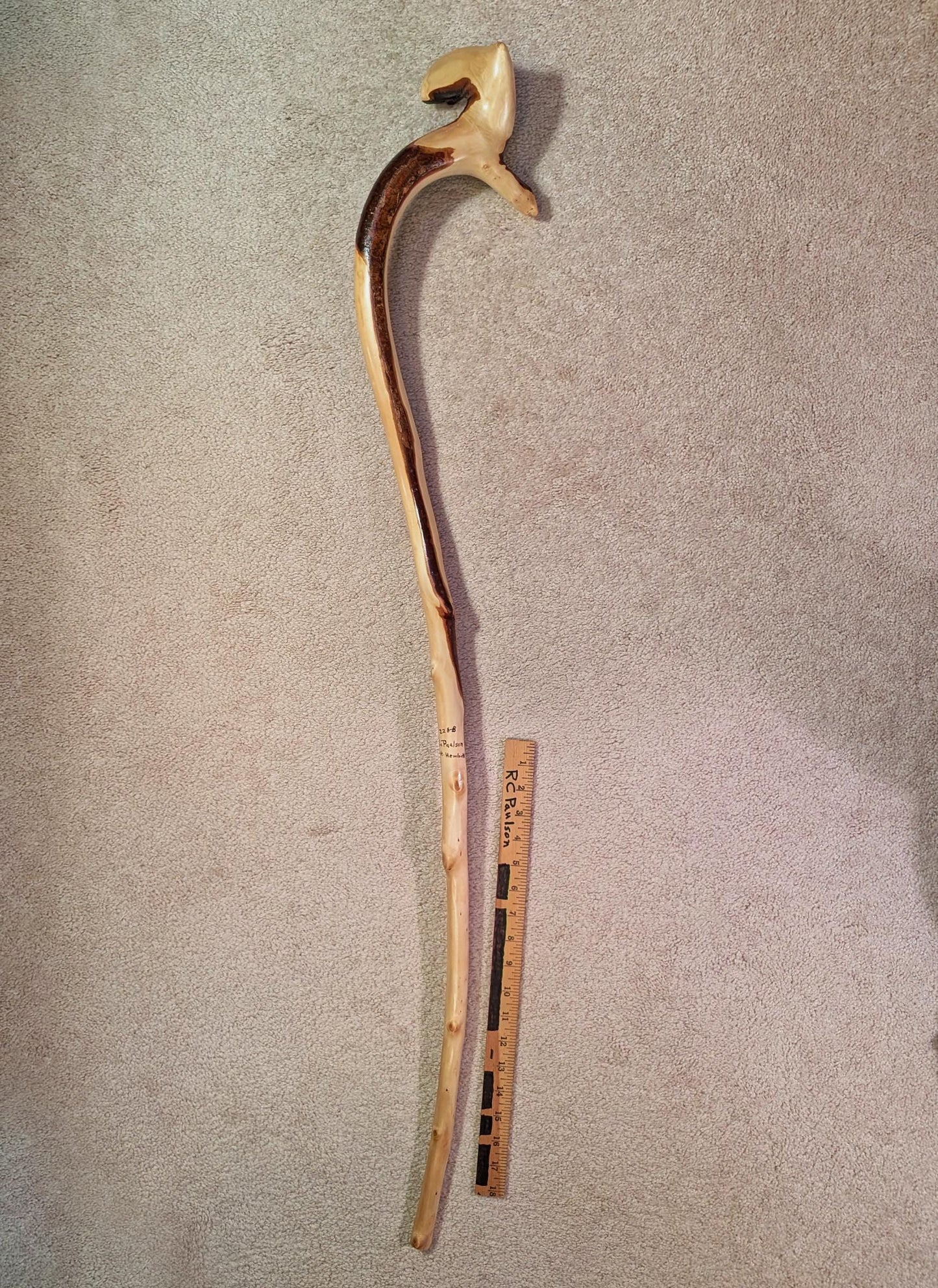 hiking walking stick staff, Mt Hemlock wood, elaborate grip top, 52 inch tall, Wabi Sabi wabi-sabi one-of-a-kind, from dead tree, 226-B