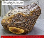 Large rustic covered cover wood wooden bowl brown golden gold bark live edge legs irregular, 9.5 x 14 x 12.5’’ handmade Robert C Paulson Jr, 224-A