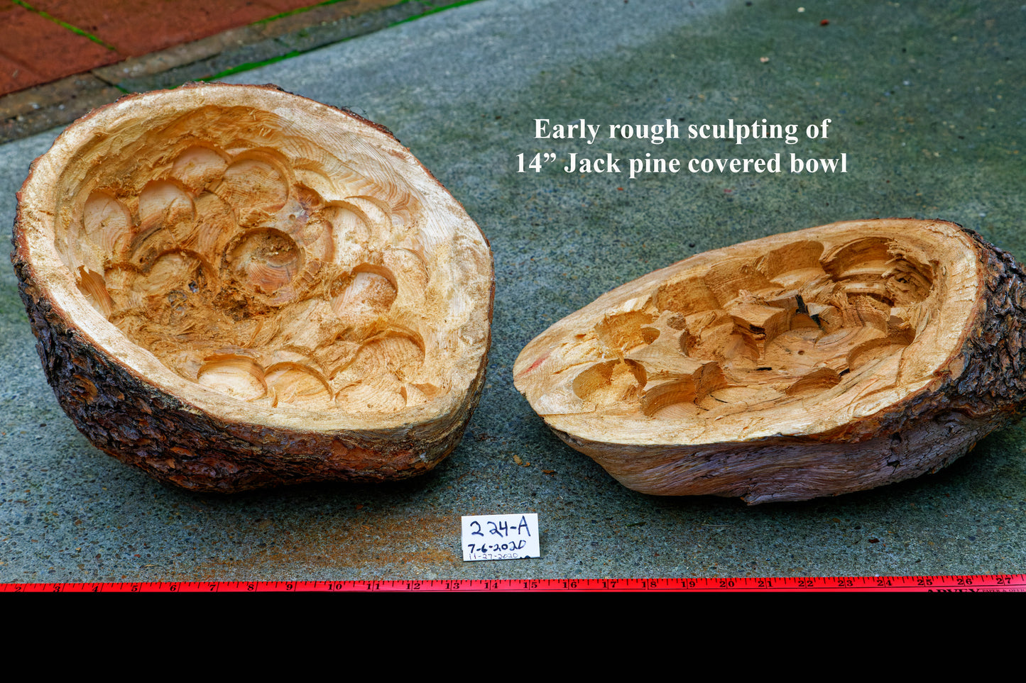 Large rustic covered cover wood wooden bowl brown golden gold bark live edge legs irregular, 9.5 x 14 x 12.5’’ handmade Robert C Paulson Jr, 224-A