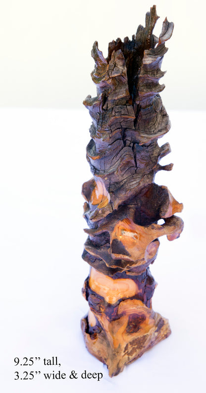 Rustic natural wood knot bud vase with plastic insert, 9.25” tall x 3.9, brown and golden yellow – handmade unique rustic wooden vase