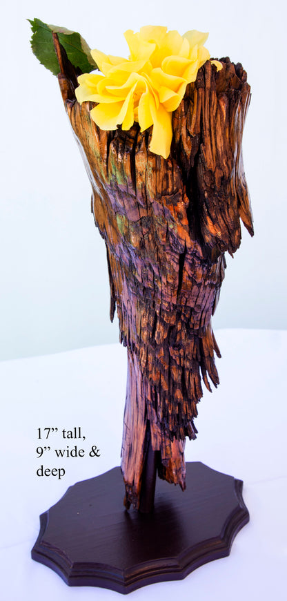 unique wood vase or tabletop sculpture, one-of-a-kind, freeform sculpture, 17 inches tall x 7 x 5, 4 lbs, upcycled, Wabi Sabi, wooden, 243-F