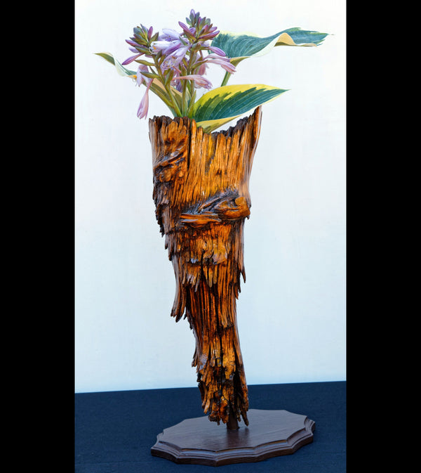 unique wood vase or tabletop sculpture, one-of-a-kind, freeform sculpture, 17 inches tall x 7 x 5, 4 lbs, upcycled, Wabi Sabi, wooden, 243-F