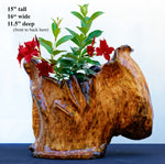 decor large wood container, indoor planter, vase, floor, tabletop, display flowers, magazine rack, 15'' tall, 16'' wide x 11.5" deep, weighs 9.25 lbs, 260-A