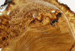 Large live edge burl wood bowl sculpture golden brown, bark, 27” x 14”x 5.5”, rich grain and burl patterns, 100% unique, Siberian black elm, 312-B Black elm burl bowl #2, Robert C Paulson Jr, 312-B