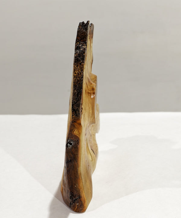 heart sculpture 9 inch, wood heart, desktop tabletop sculpture, live edge bark, 7.75" tall x 9.5 x 1.75, Wabi Sabi, figured wood, 312-M,