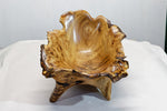 Burl wood bowl sculpture, bark, brown, maroon tinges, live edge, 14.5" long, 13 wide, 10 tall, 5# 11 oz, rich grain figuring, unique, 312-E1