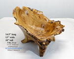Burl wood bowl sculpture, bark, brown, maroon tinges, live edge, 14.5" long, 13 wide, 10 tall, 5# 11 oz, rich grain figuring, unique, 312-E1