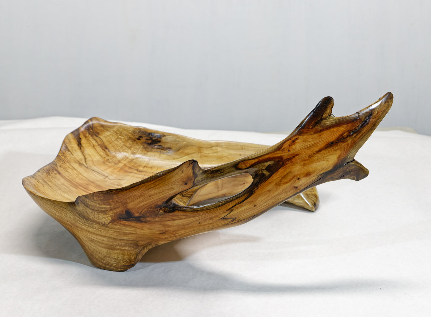 Exotic irregular wood bowl, cedar ocean driftwood, brown gold, branched, unique, rustic smooth, 17 inches long, 12 wide, 9 tall, 1 lb. 15 oz, Arrow arm bowl, 396-A
