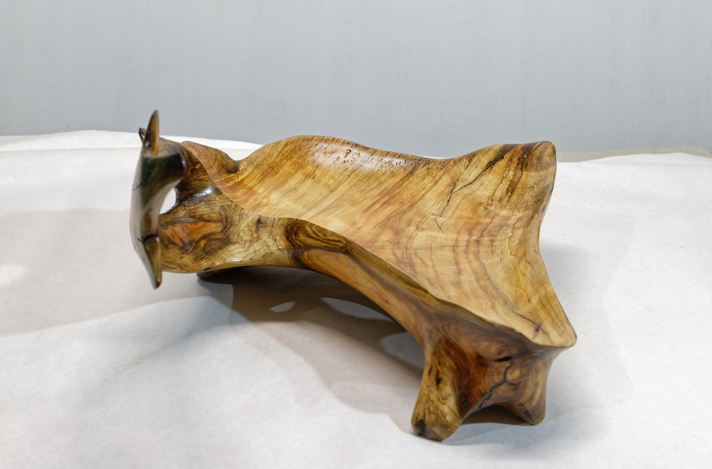 Exotic irregular wood bowl, cedar ocean driftwood, brown gold, branched, unique, rustic smooth, 17 inches long, 12 wide, 9 tall, 1 lb. 15 oz, Arrow arm bowl, 396-A