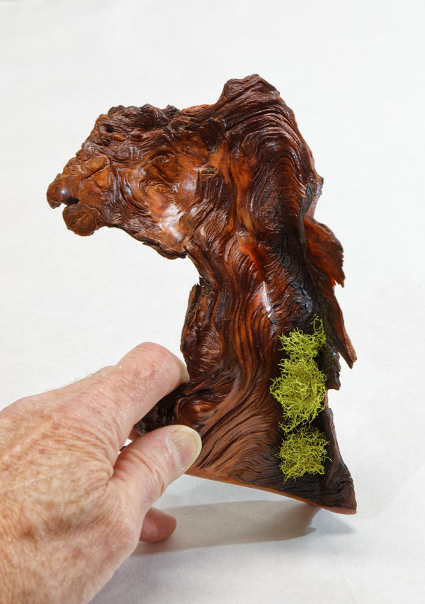 Rustic wood desktop sculpture, asymmetric Ponderosa pine tabletop mini sculpture, lichens, 2.38" tall x 8.2 long x 4,7 wide, Wabi Sabi, 394-A