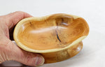 Mini unique wooden bowl sculpture, Pacific Yew, colorful, ring dishes, 5.2 in long x 3.6 wide x 1.8 tall, 4.6 oz, brown tan yellow, 315-B