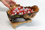 Rustic decorative wood bowl catchall tabletop sculpture, asymmetric decor, willow tree, live edge bark, 12" long x 10 x 8, Wabi Sabi, 432-A