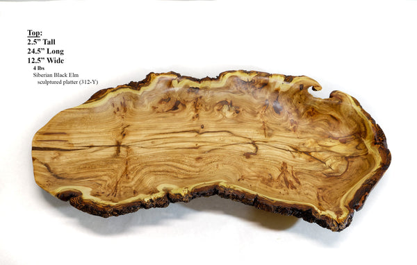 wood platter, wall hanging, tabletop sculpture, exotic burl, live edge bark, 2.5" tall x 24.5 long x 12.5 wide, 4 lbs, Wabi Sabi, 312-Y