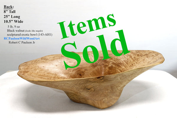 Wood bowl, large exotic bowl, walnut burl, figured fancy wood, designer bowl, best decor, curves, 8 inch tall, 10.5 wide, 25 long, 5 lbs, 9 oz, asymmetric
