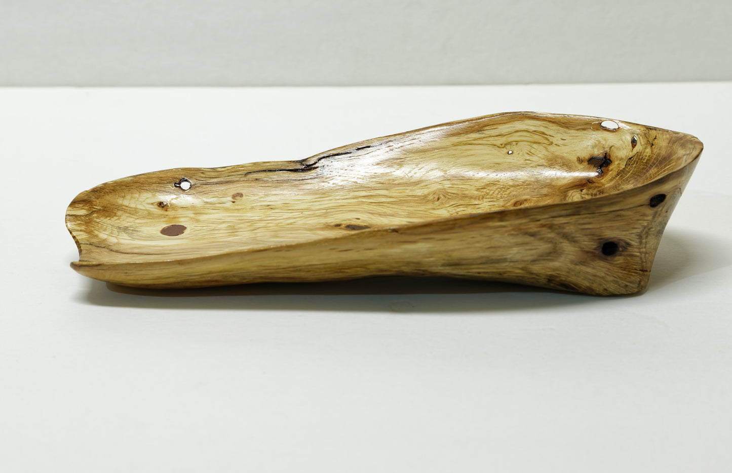 oak wood bowl, blond rustic, buggy, tapered, decorative wood, exotic, 10.5 inch long x 4.25 x 2.7 tall, upcycled, Wabi Sabi, wild wood, 435-A