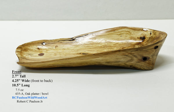 oak wood bowl, blond rustic, buggy, tapered, decorative wood, exotic, 10.5 inch long x 4.25 x 2.7 tall, upcycled, Wabi Sabi, wild wood, 435-A