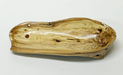 oak wood bowl, blond rustic, buggy, tapered, decorative wood, exotic, 10.5 inch long x 4.25 x 2.7 tall, upcycled, Wabi Sabi, wild wood, 435-A