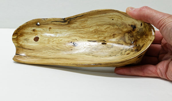 oak wood bowl, blond rustic, buggy, tapered, decorative wood, exotic, 10.5 inch long x 4.25 x 2.7 tall, upcycled, Wabi Sabi, wild wood, 435-A