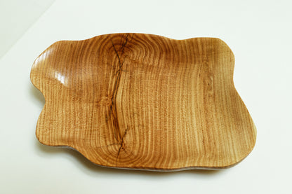 Honeylocust wood bowl, shallow decorative bowl, platter, oblong, blond, golden brown, asymmetric, 10.7 inches x 7.5 x 1.7, Wabi Sabi, 448-A,