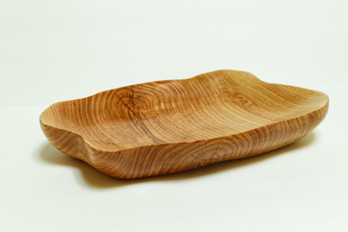 Honeylocust wood bowl, shallow decorative bowl, platter, oblong, blond, golden brown, asymmetric, 10.7 inches x 7.5 x 1.7, Wabi Sabi, 448-A,