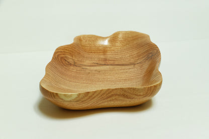 Honeylocust wood bowl, shallow decorative bowl, platter, oblong, blond, golden brown, asymmetric, 10.7 inches x 7.5 x 1.7, Wabi Sabi, 448-A,