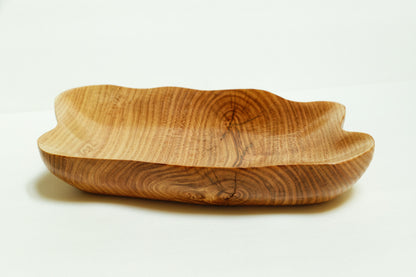 Honeylocust wood bowl, shallow decorative bowl, platter, oblong, blond, golden brown, asymmetric, 10.7 inches x 7.5 x 1.7, Wabi Sabi, 448-A,