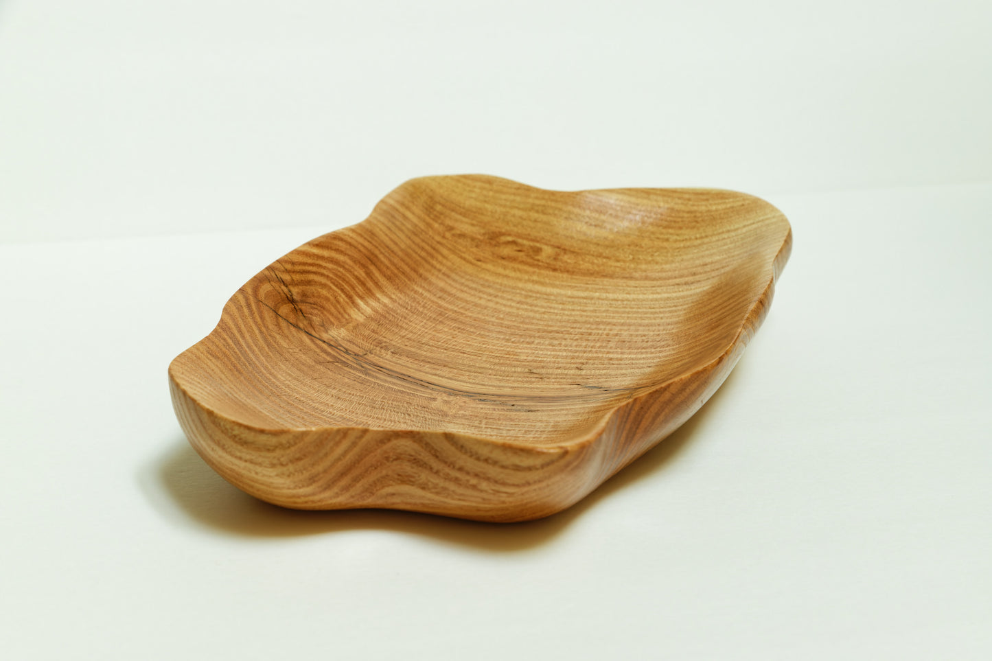 Honeylocust wood bowl, shallow decorative bowl, platter, oblong, blond, golden brown, asymmetric, 10.7 inches x 7.5 x 1.7, Wabi Sabi, 448-A,