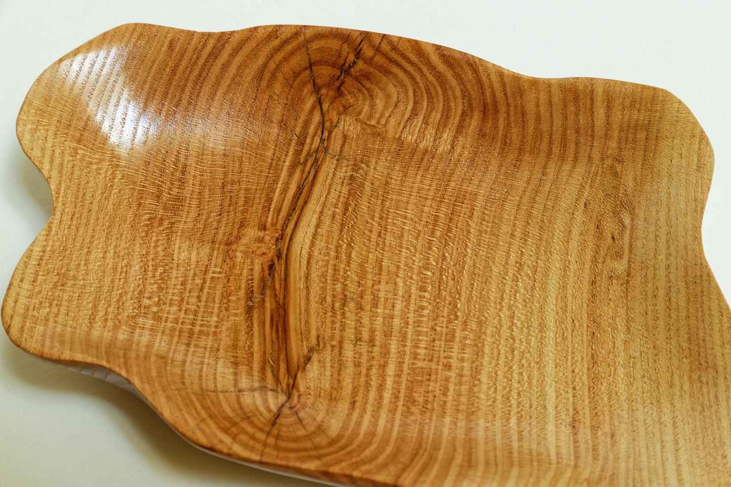 Honeylocust wood bowl, shallow decorative bowl, platter, oblong, blond, golden brown, asymmetric, 10.7 inches x 7.5 x 1.7, Wabi Sabi, 448-A,