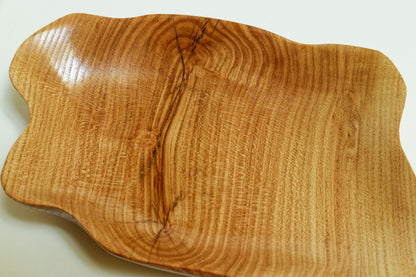 Honeylocust wood bowl, shallow decorative bowl, platter, oblong, blond, golden brown, asymmetric, 10.7 inches x 7.5 x 1.7, Wabi Sabi, 448-A,