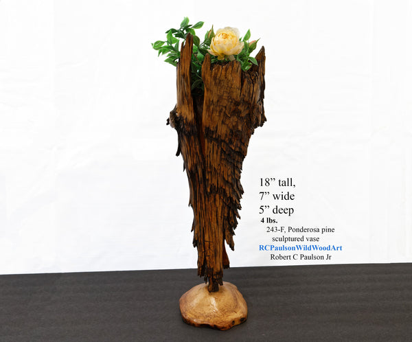 unique wood vase or tabletop sculpture, one-of-a-kind, freeform sculpture, 17 inches tall x 7 x 5, 4 lbs, upcycled, Wabi Sabi, wooden, 243-F