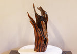 Rustic manzanita wood open vase, golden brown flared winged top with highly irregular shapes, from forest fire, 456-A