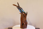 Rustic manzanita wood open vase, golden brown flared winged top with highly irregular shapes, from forest fire, 456-A