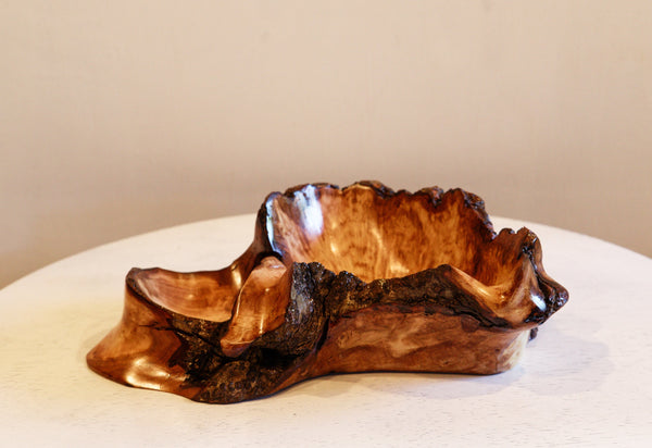 two-part Waxmyrtle wood bowl, catchall jewelry, live edge, beautiful grain, reddish orange, black brown, 10.5 x 7.5 x 3" tall, 2-part, 552-A2