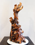 intricate wood root floor sculpture, 33.5 inch tall, brown gold black satin finish, Wabi Sabi, natural rustic, smooth, one of a kind, 552-A1