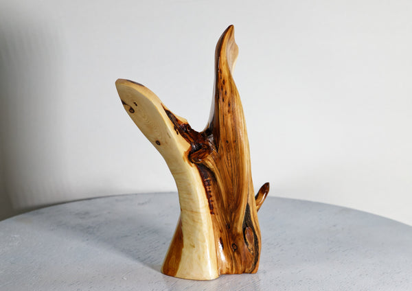 Wood, juniper wood, freeform tabletop sculpture, 8.5" TALL x 4 x 2.5, Wabi Sabi Wasabi wabi-sabi, one of a kind, asymmetric, upcycled, 480-D
