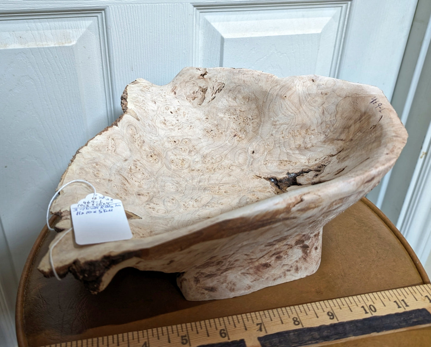 Figured maple bowl, Wood, platter, rustic yet refined, matte finish, one-of-a-kind, asymmetric, 10.75 x 10 x 4.5'', 1.08 lbs, Wabi Sabi, Wabisabi, wabi-sabi, upcycled, 469-L