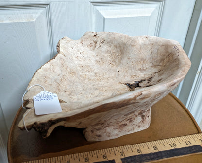 Figured maple bowl, Wood, platter, rustic yet refined, matte finish, one-of-a-kind, asymmetric, 10.75 x 10 x 4.5'', 1.08 lbs, Wabi Sabi, Wabisabi, wabi-sabi, upcycled, 469-L