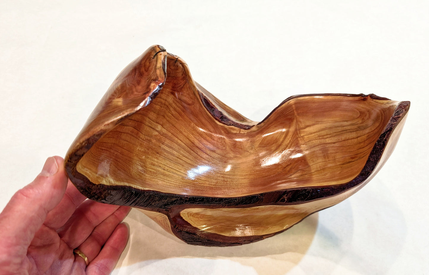 Red cedar bowl, Wood, 6 tall x 10 x 6.25'', 1.29 lbs, Wabi Sabi Wasabi wabi-sabi one-of-a-kind, asymmetric, upcycled, 574-A2