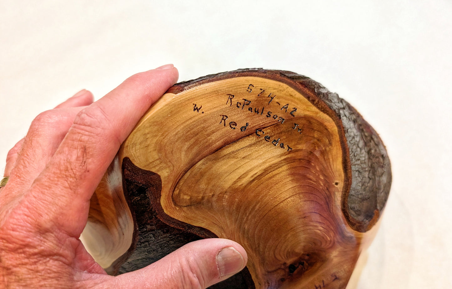 Red cedar bowl, Wood, 6 tall x 10 x 6.25'', 1.29 lbs, Wabi Sabi Wasabi wabi-sabi one-of-a-kind, asymmetric, upcycled, 574-A2