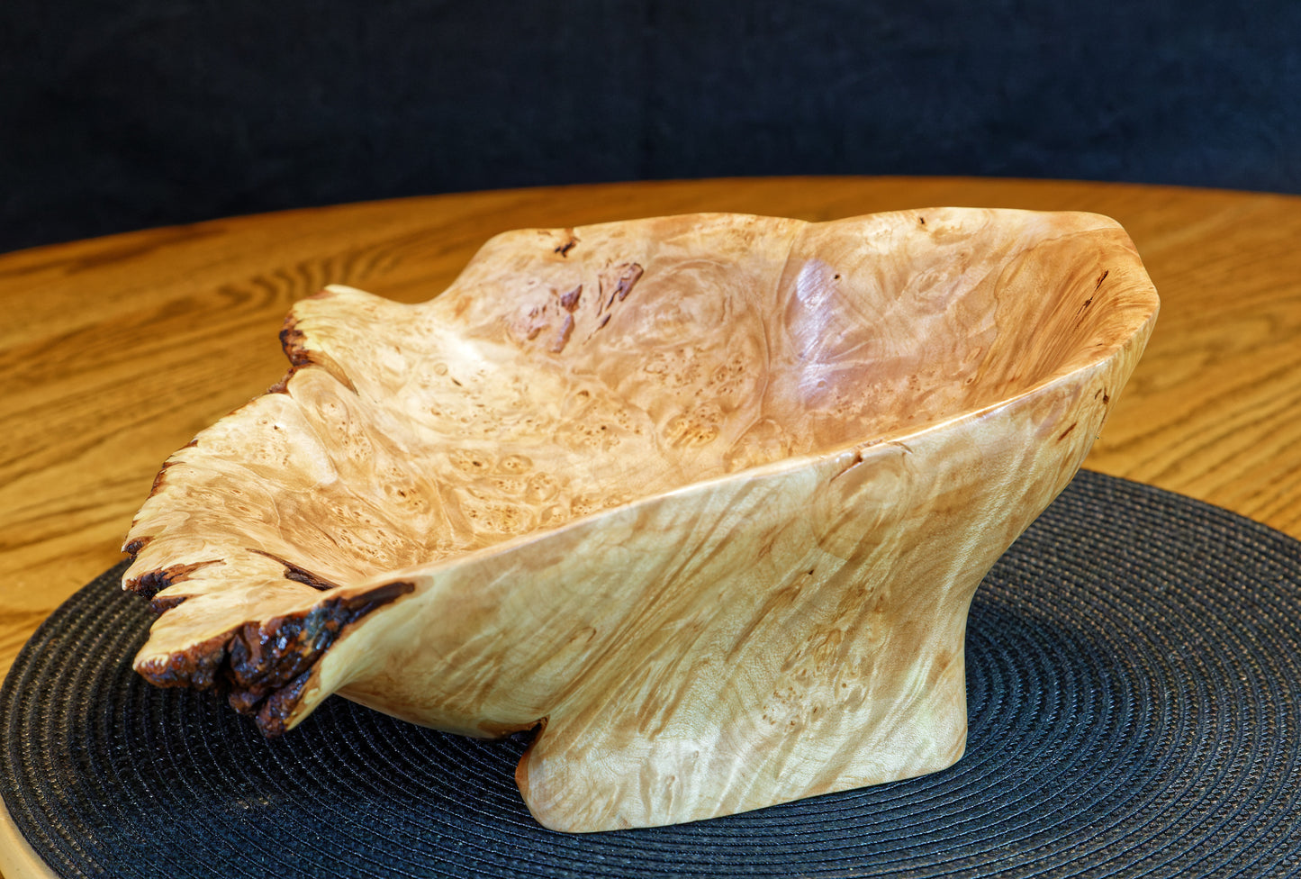 Figured maple bowl, Wood, platter, rustic yet refined, matte finish, one-of-a-kind, asymmetric, 10.75 x 10 x 4.5'', 1.08 lbs, Wabi Sabi, Wabisabi, wabi-sabi, upcycled, 469-L