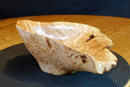 Figured maple bowl, Wood, platter, rustic yet refined, matte finish, one-of-a-kind, asymmetric, 10.75 x 10 x 4.5'', 1.08 lbs, Wabi Sabi, Wabisabi, wabi-sabi, upcycled, 469-L