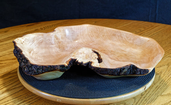 figured maple bowl, Wood, type of item, 16.25 x 11.25 x 3'', 2.6 lbs, Wabi Sabi Wasabi wabi-sabi one-of-a-kind, asymmetric, upcycled, 469-I