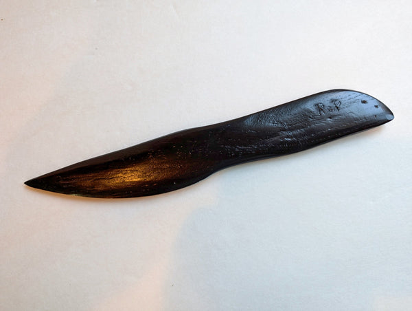 Wenge wooden letter opener, Iceland ocean driftwood, 8.5 long x 1.25 x 0.19’’, black with prominent grain, Wabi Sabi, one-of-a-kind, 999-H