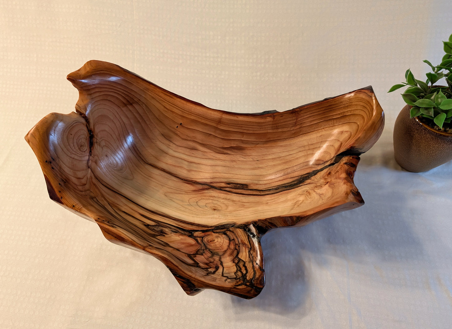 rich wood grain spruce bowl, Wood, rustic yet refined, matte finish, 10.75 x 10 x 4.5'', 1.08 lbs, Wabi Sabi, wabi-sabi, one-of-a-kind, asymmetric, upcycled, 643-A