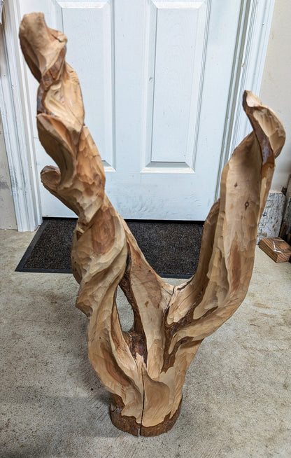 Freeform desktop or floor wood sculpture, 28.5 inch tall, Mountain Mahogany wood, tan yellow gold brown, 586-B1